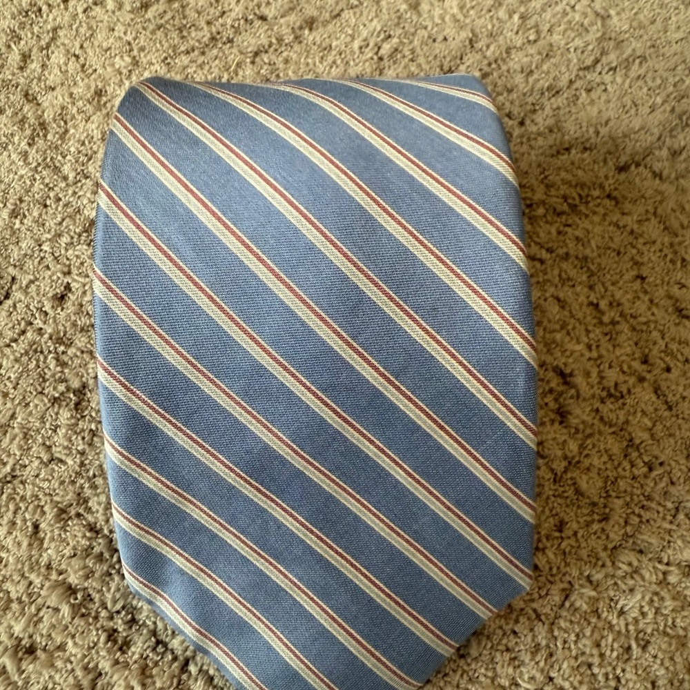 Hill Archer Men Necktie Light Blue Red White Diagonal Striped Silk Blend 3 x 58 - Picture 2 of 5
